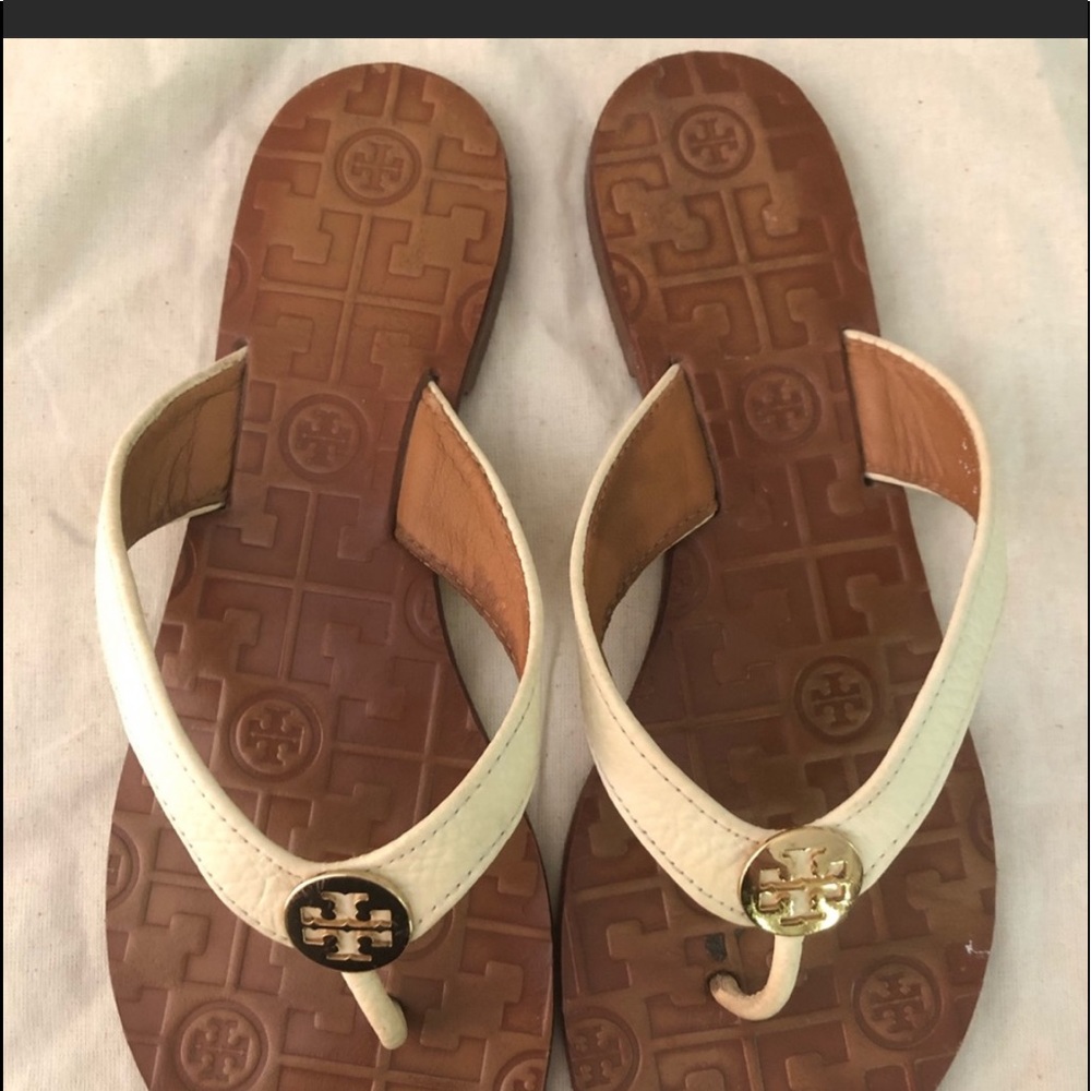 Tory Burch Thora White Leather Flip Flop